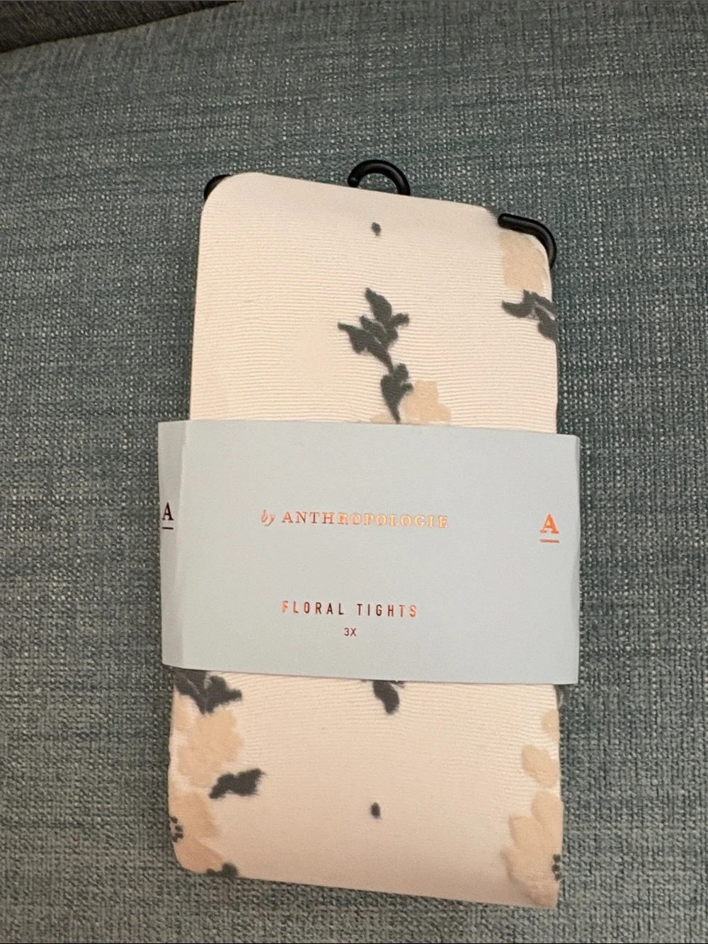 Anthropologie Cream Floral Tights with Green Accents